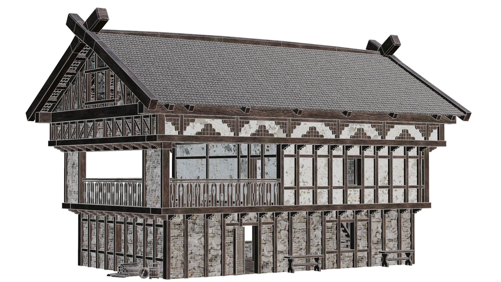 4 Old Medieval Building House Pack 4K Tex GameReady 49 to 52 Low-poly 3D model_44