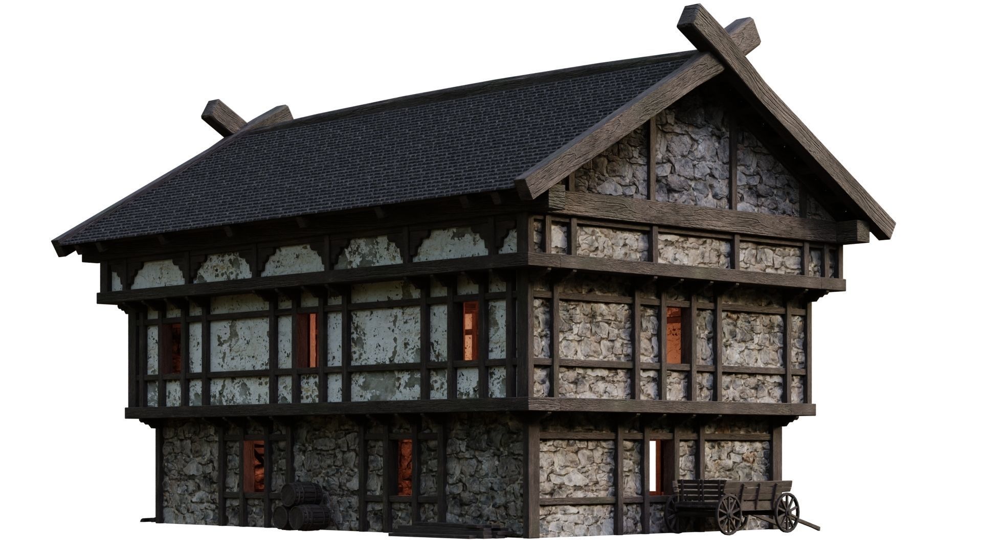 4 Old Medieval Building House Pack 4K Tex GameReady 49 to 52 Low-poly 3D model_12