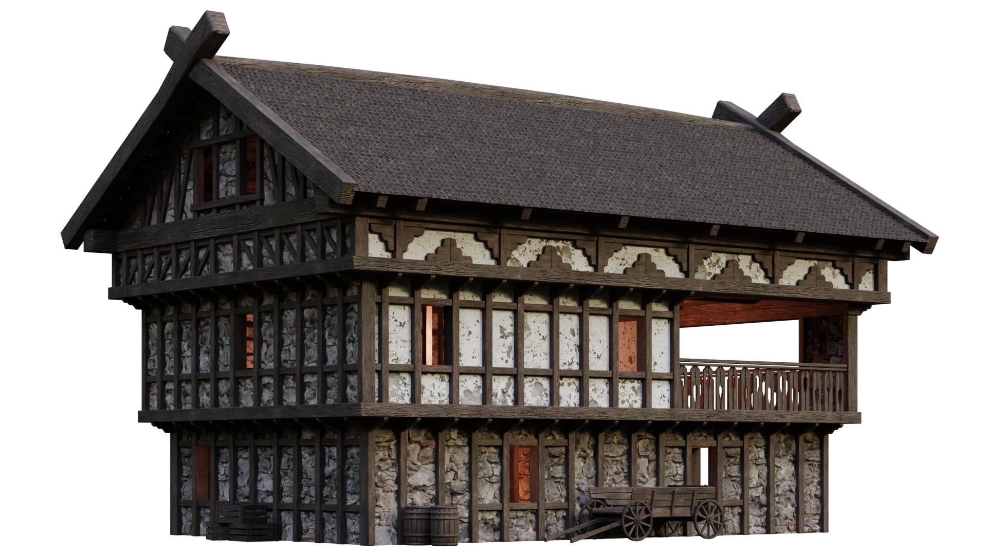 4 Old Medieval Building House Pack 4K Tex GameReady 49 to 52 Low-poly 3D model_46