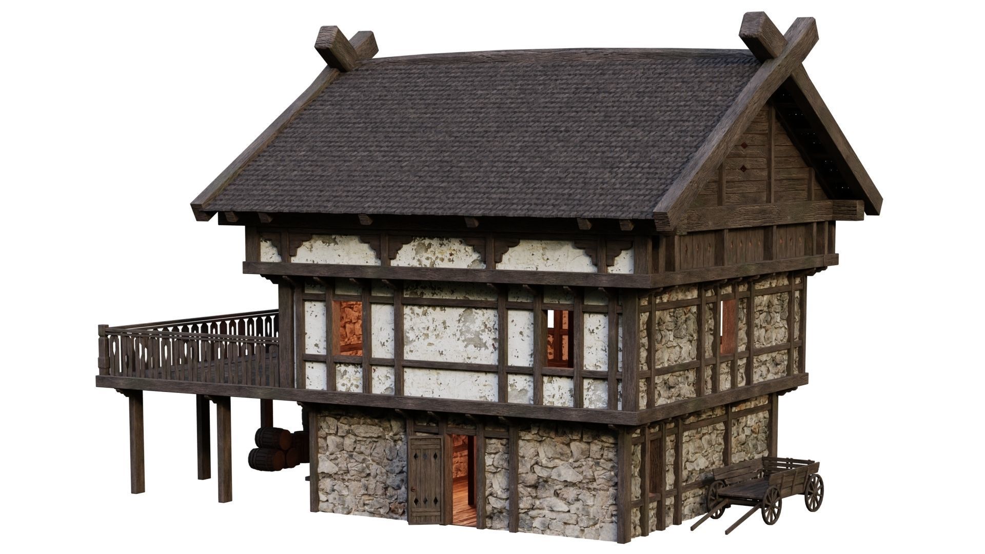 4 Old Medieval Building House Pack 4K Tex GameReady 49 to 52 Low-poly 3D model_41