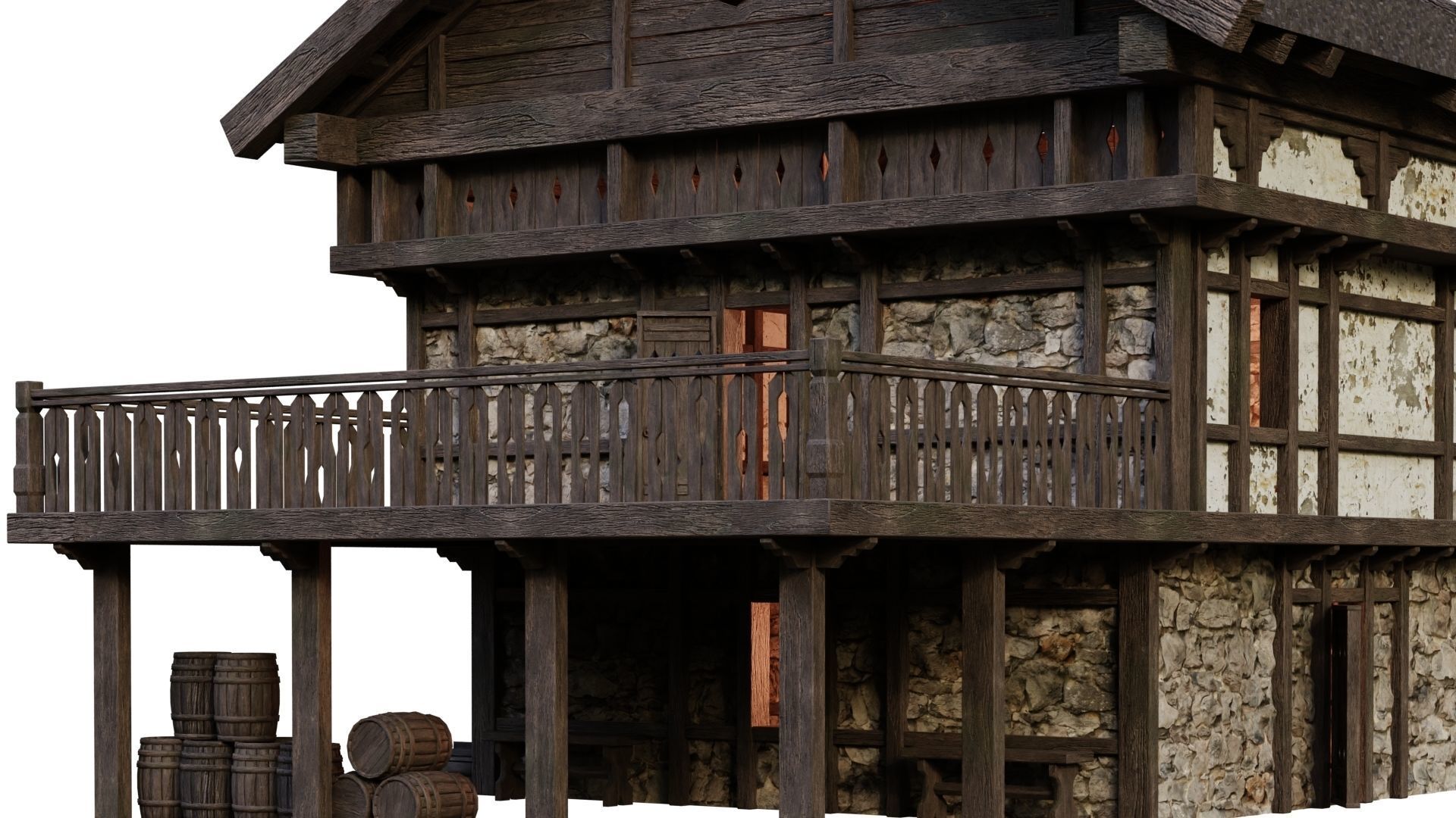 4 Old Medieval Building House Pack 4K Tex GameReady 49 to 52 Low-poly 3D model_31