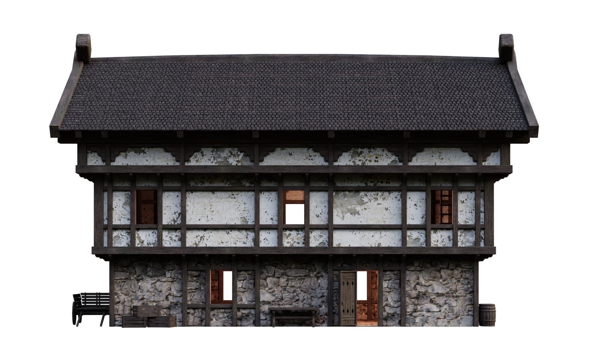 4 Old Medieval Building House Pack 4K Tex GameReady 49 to 52 Low-poly 3D model_15