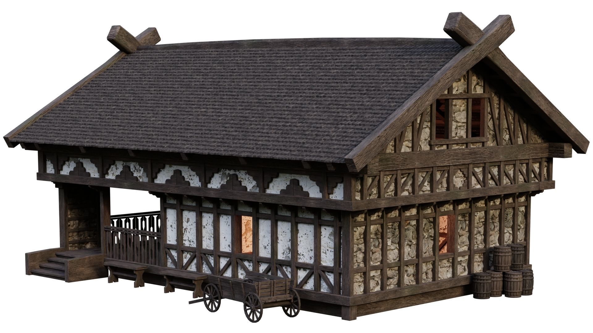 4 Old Medieval Building House Pack 4K Tex GameReady 49 to 52 Low-poly 3D model_30