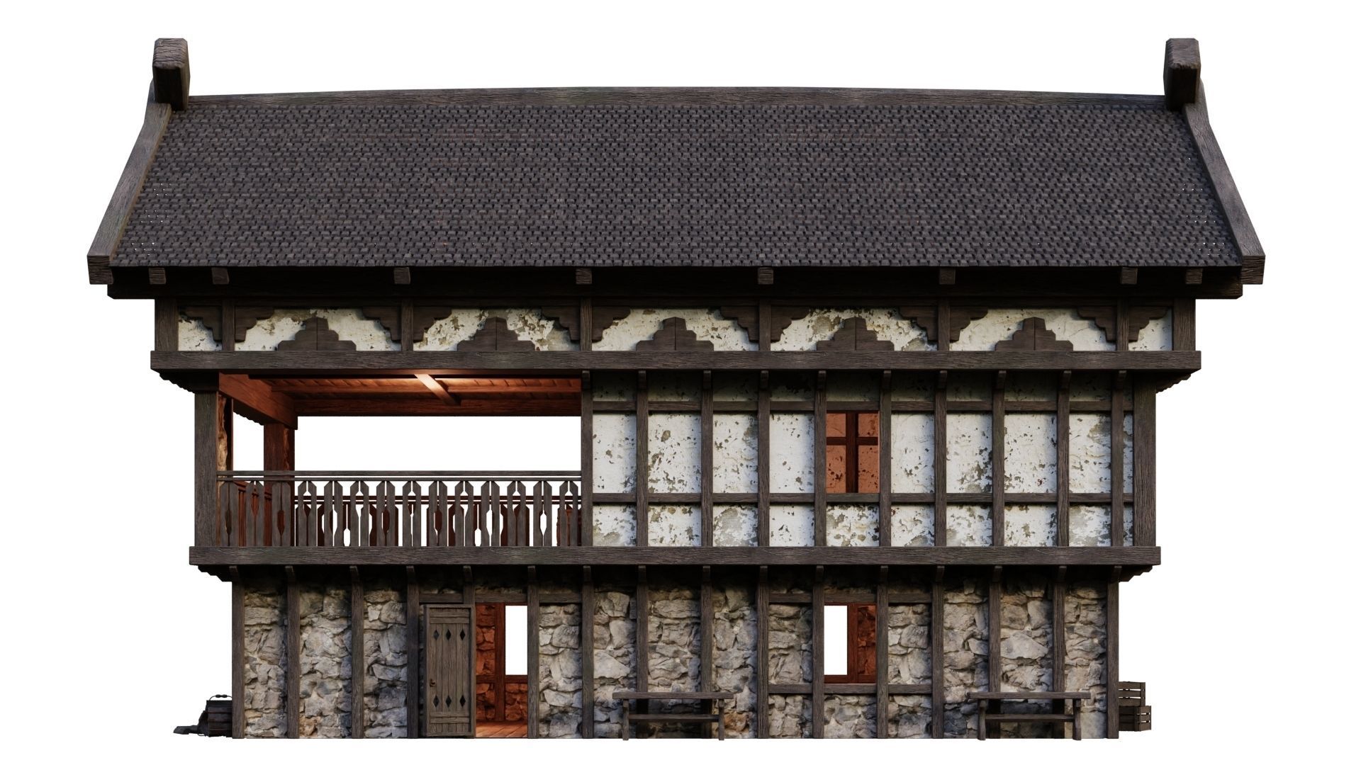4 Old Medieval Building House Pack 4K Tex GameReady 49 to 52 Low-poly 3D model_48