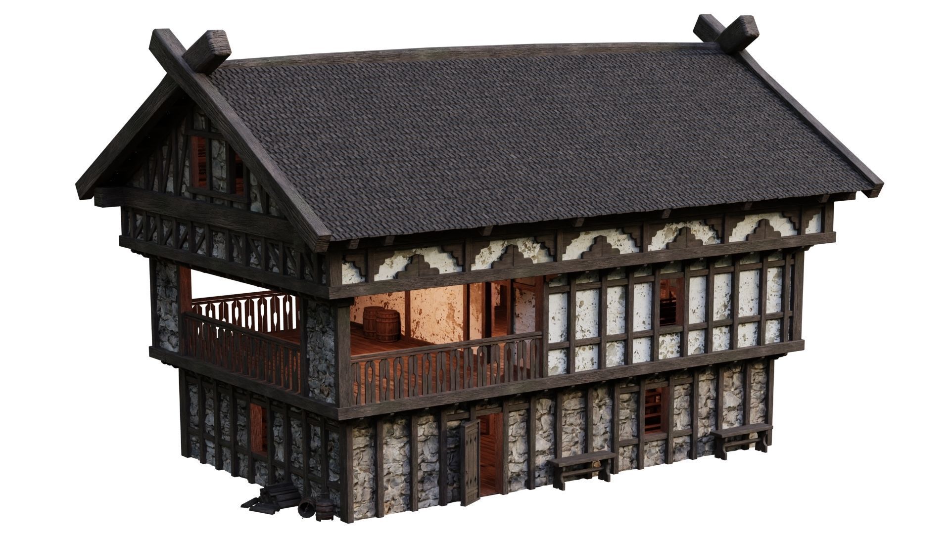 4 Old Medieval Building House Pack 4K Tex GameReady 49 to 52 Low-poly 3D model_49