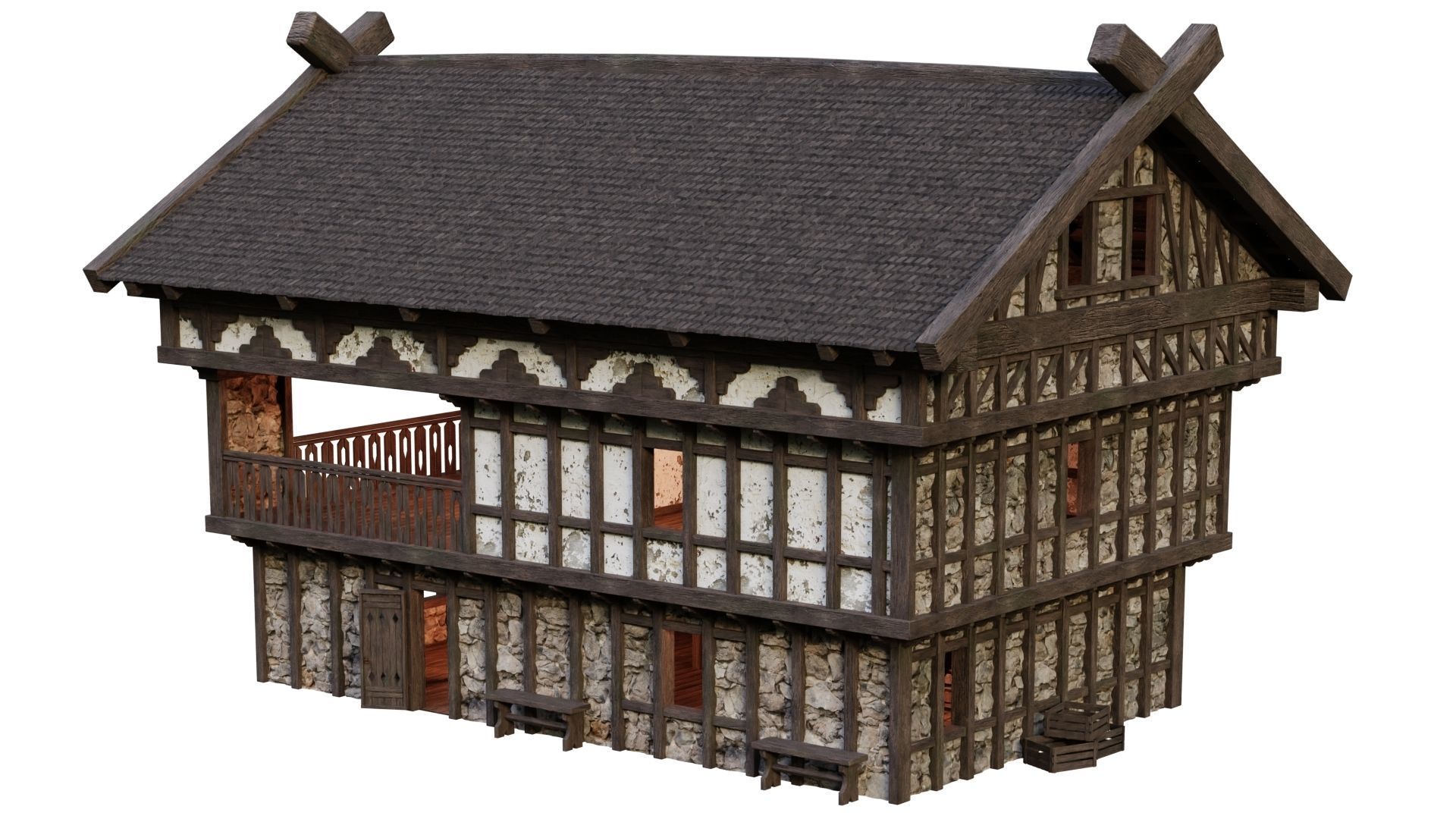 4 Old Medieval Building House Pack 4K Tex GameReady 49 to 52 Low-poly 3D model_52