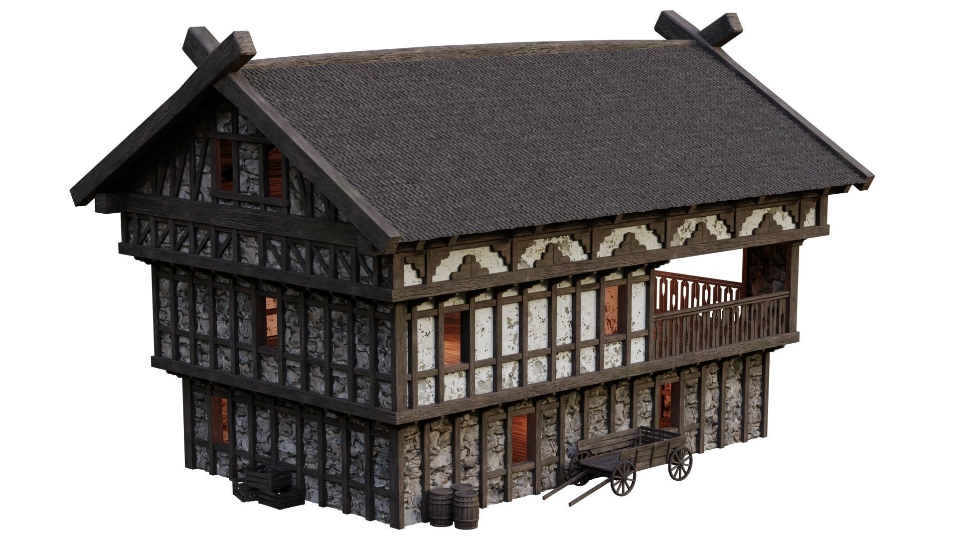 4 Old Medieval Building House Pack 4K Tex GameReady 49 to 52 Low-poly 3D model_51