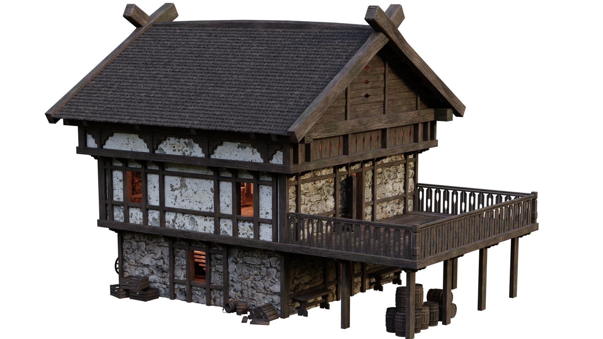 4 Old Medieval Building House Pack 4K Tex GameReady 49 to 52 Low-poly 3D model_39