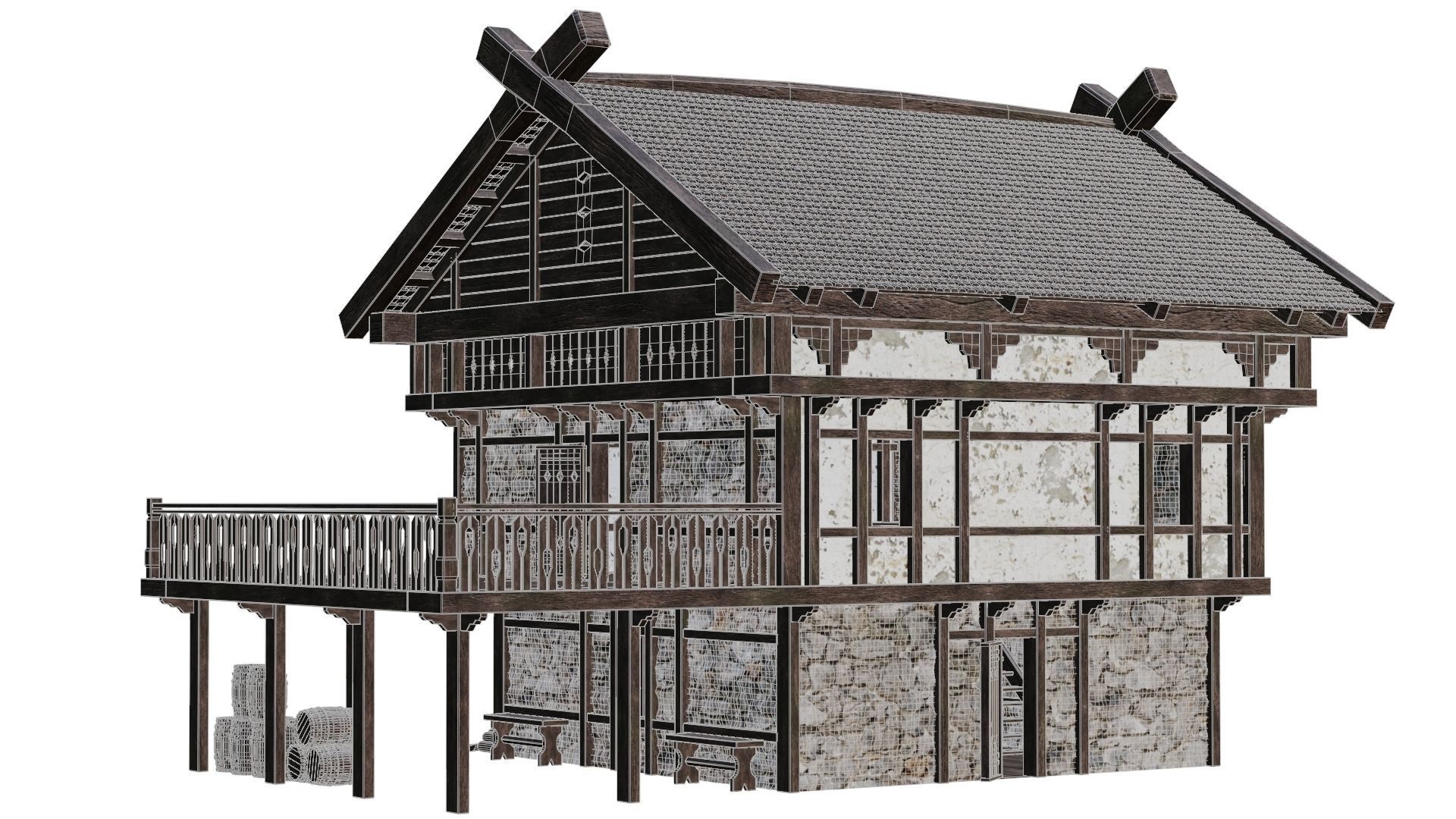 4 Old Medieval Building House Pack 4K Tex GameReady 49 to 52 Low-poly 3D model_33