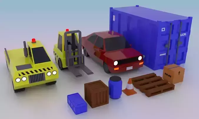 Low poly vehicles and props Free low-poly 3D model