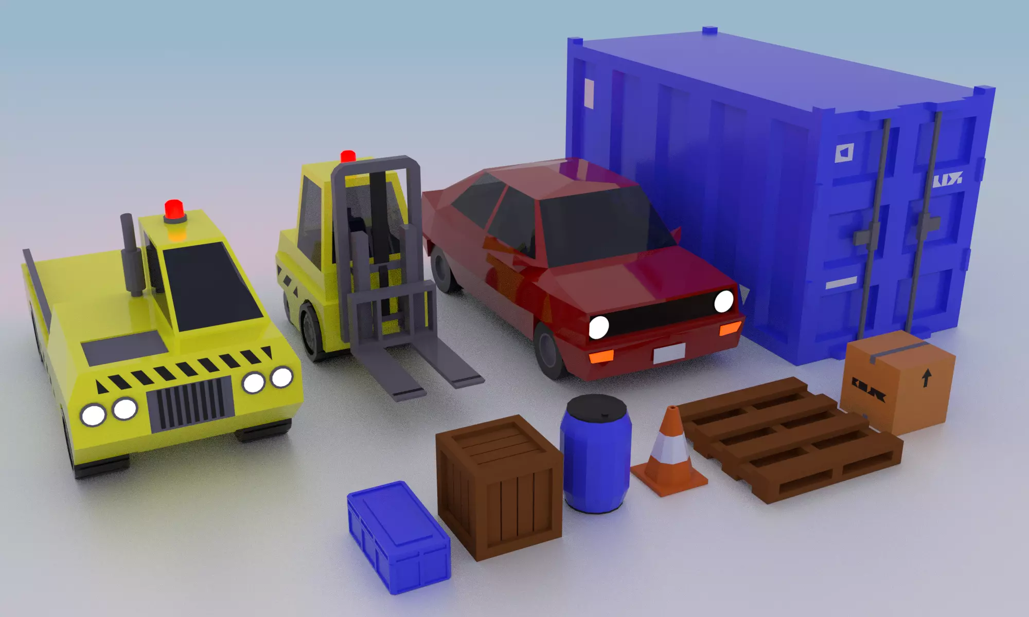 Low poly vehicles and props Free low-poly 3D model_0