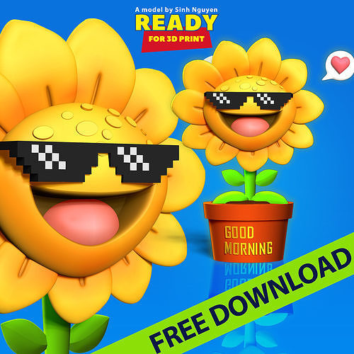 Sunflower in pot with speech bubble Free 3D print model
