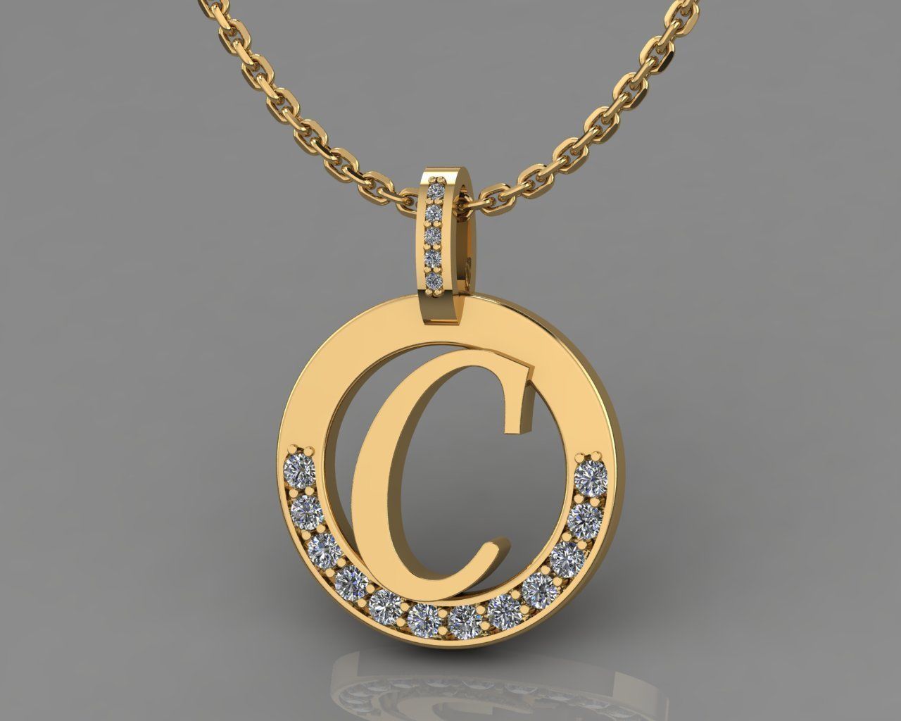 C Letter Pendant  3D print model_4