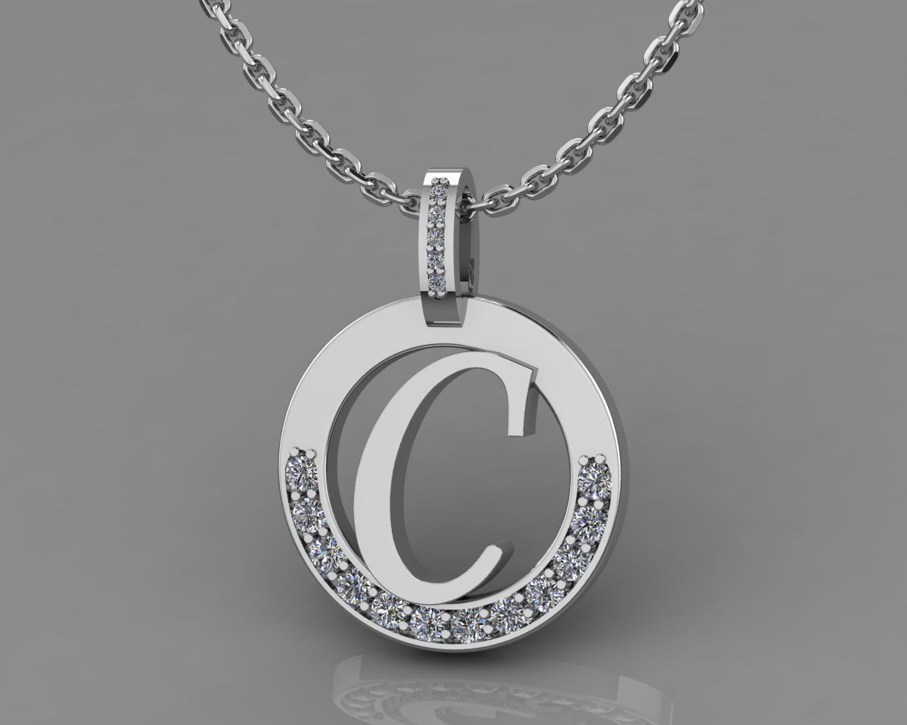 C Letter Pendant  3D print model_3
