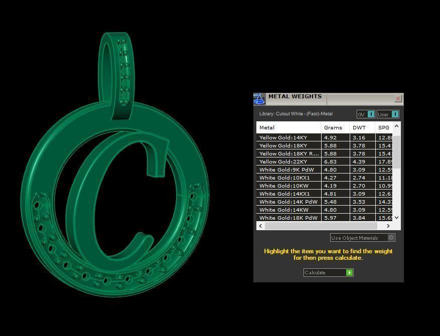 C Letter Pendant  3D print model_6