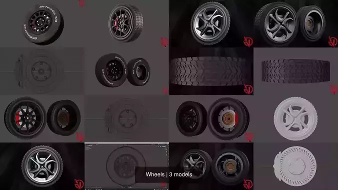 Wheels motorcycle tire 3D Model Collection