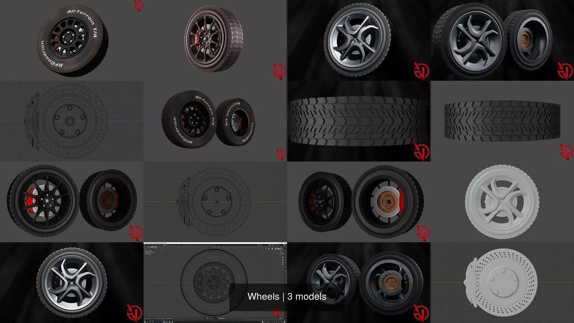 Wheels motorcycle tire 3D Model Collection_0