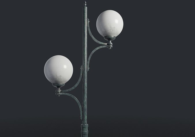 Spherical Street  lamp whith double stand 3D model