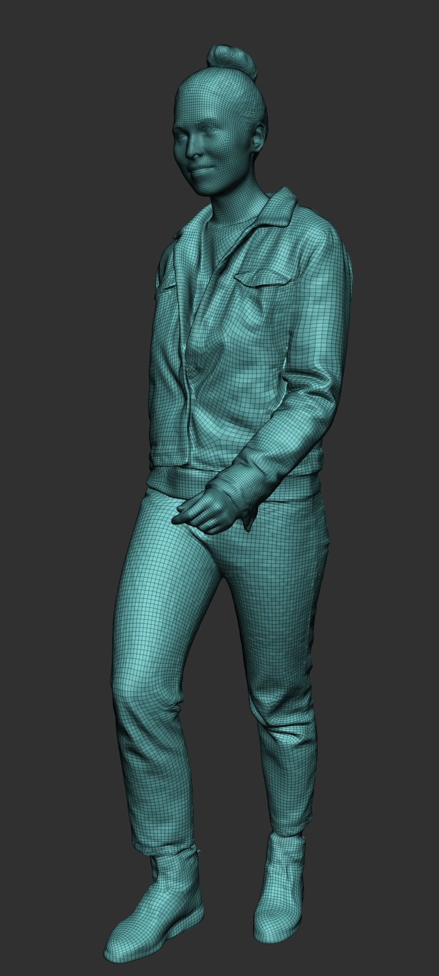 Girl in denim jacket walking 355 Low-poly 3D model_5