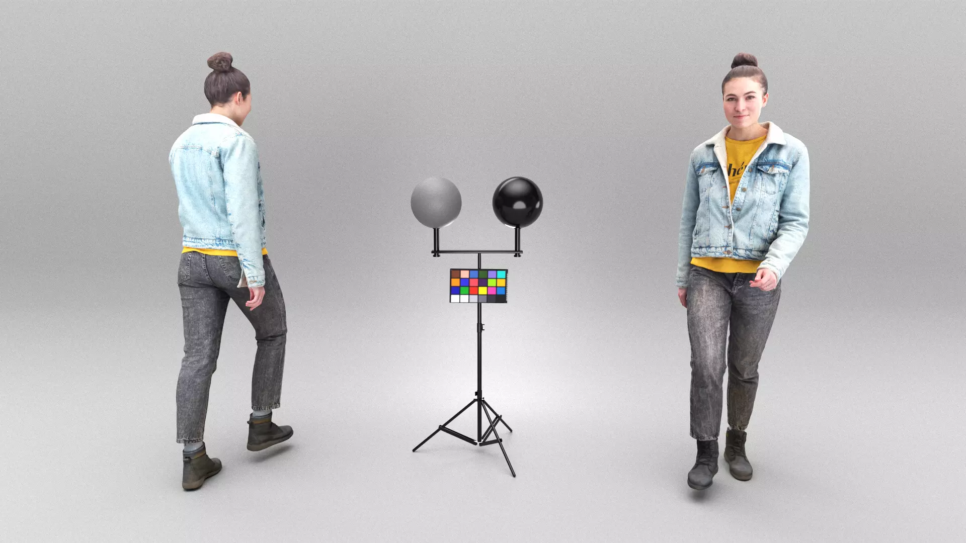 Girl in denim jacket walking 355 Low-poly 3D model_0