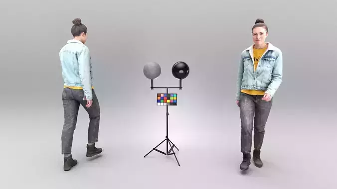 Girl in denim jacket walking 355 Low-poly 3D model