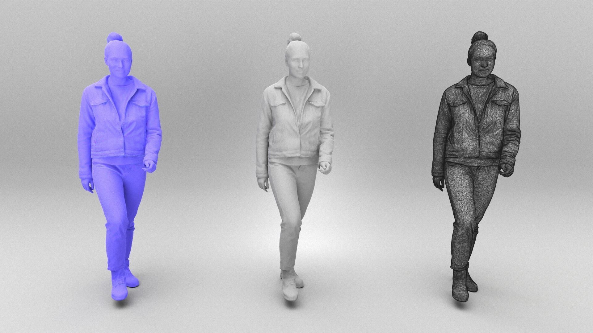 Girl in denim jacket walking 355 Low-poly 3D model_4