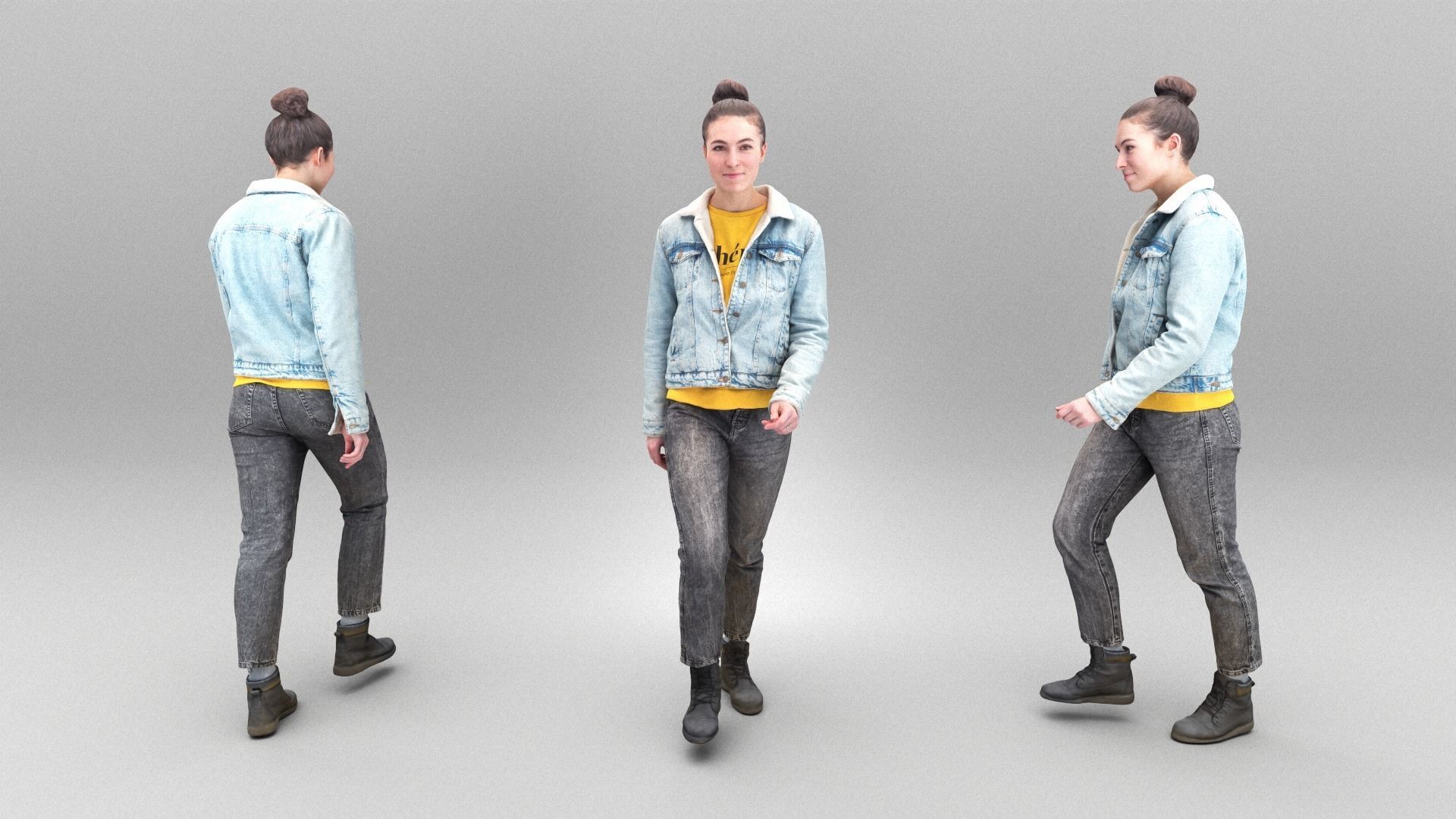 Girl in denim jacket walking 355 Low-poly 3D model_3