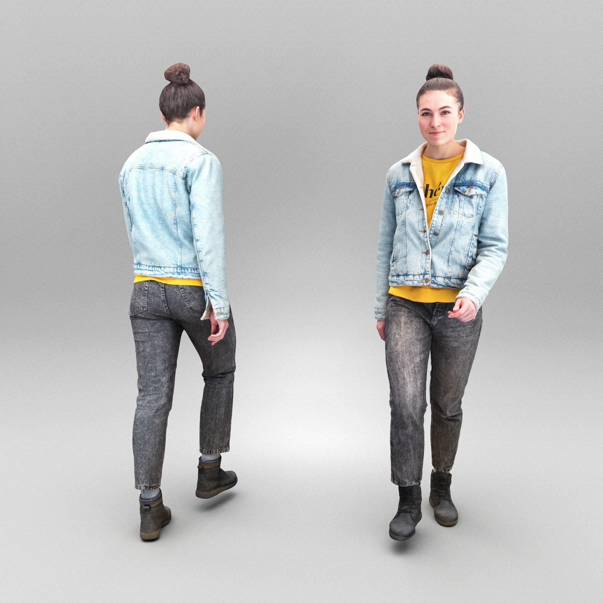 Girl in denim jacket walking 355 Low-poly 3D model_2