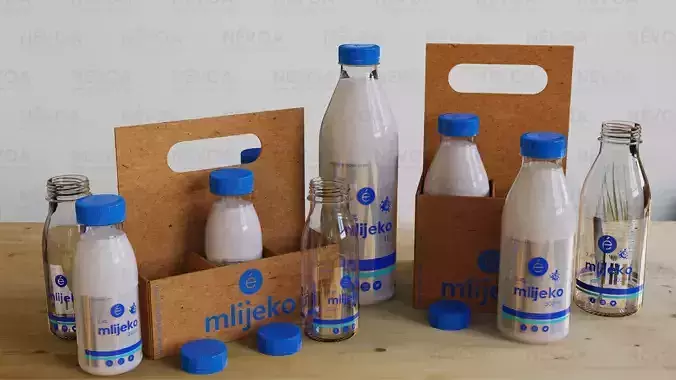 Milk bottles - Classic G series 250 - 500 and 1000 ml 3D Model Collection
