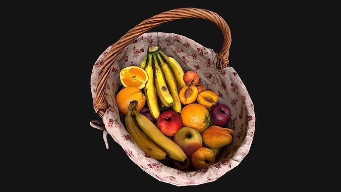 Fruit Basket Tropical Dessert Bazaar Food Low-poly 3D model 6