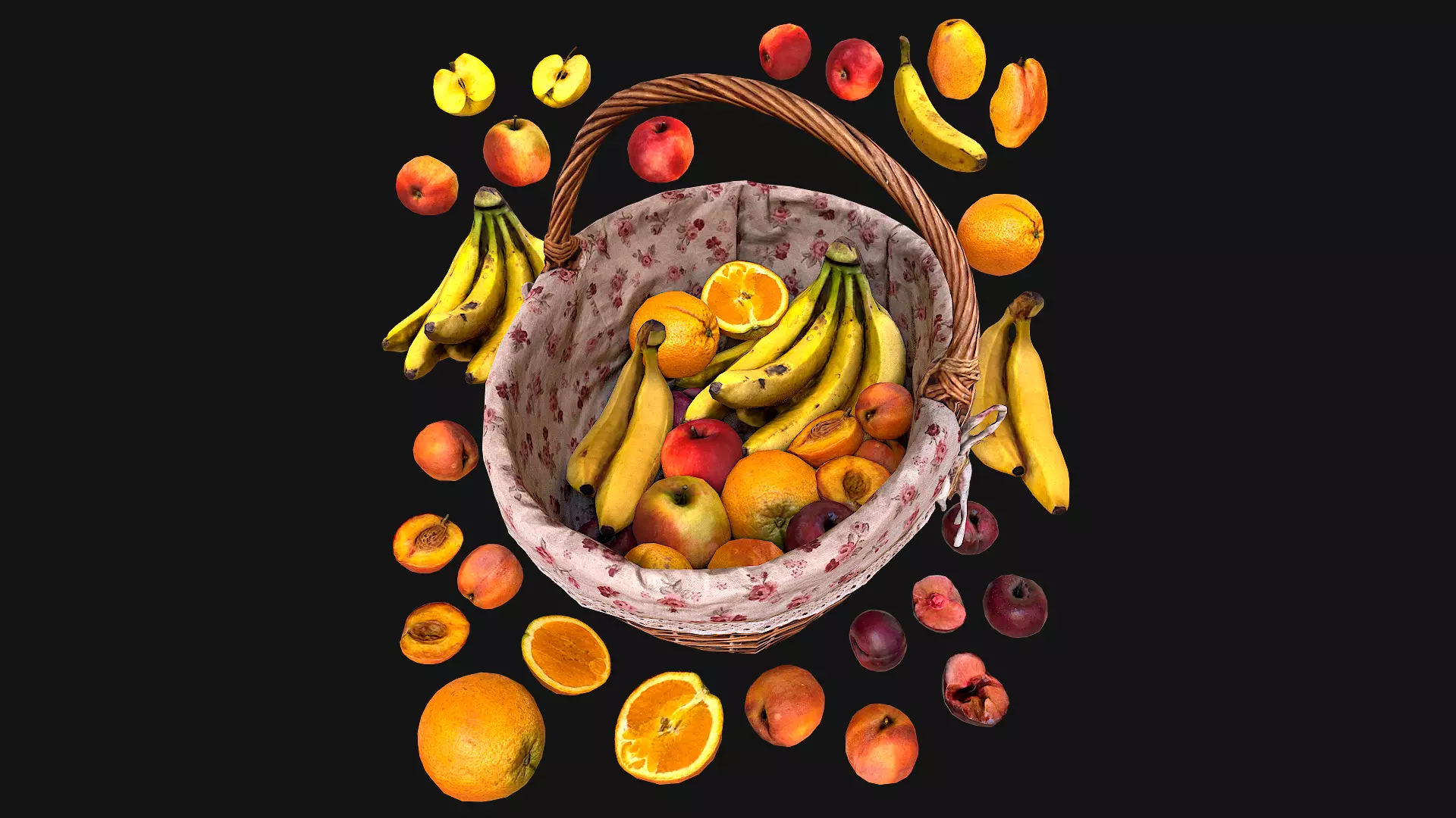 Fruit Basket Tropical Dessert Bazaar Food Low-poly 3D model