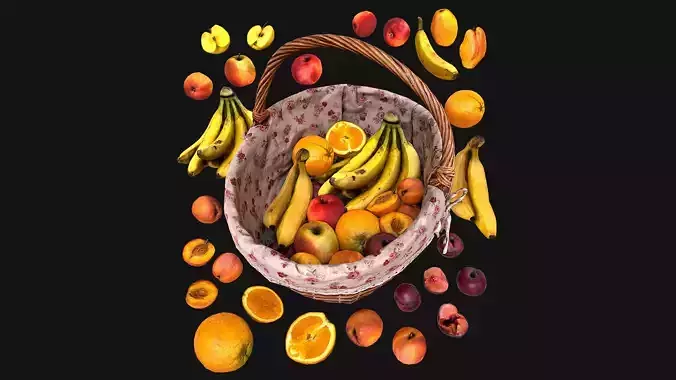 Fruit Basket Tropical Dessert Bazaar Food Low-poly 3D model