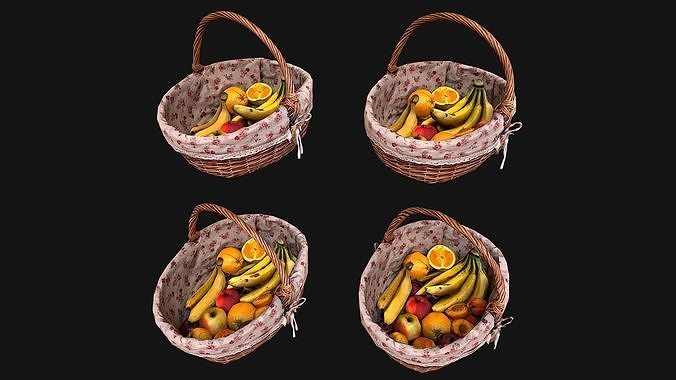 Fruit Basket Tropical Dessert Bazaar Food Low-poly 3D model 3