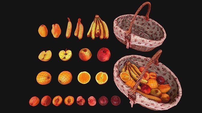 Fruit Basket Tropical Dessert Bazaar Food Low-poly 3D model 5