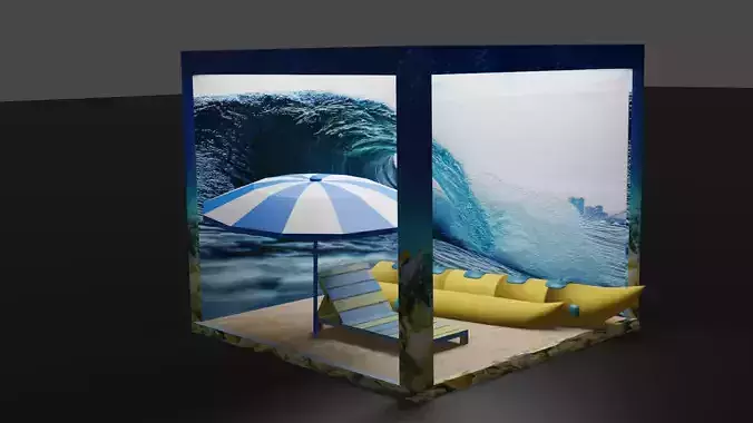 Beach scene added with banana boat ball and chair Free 3D model