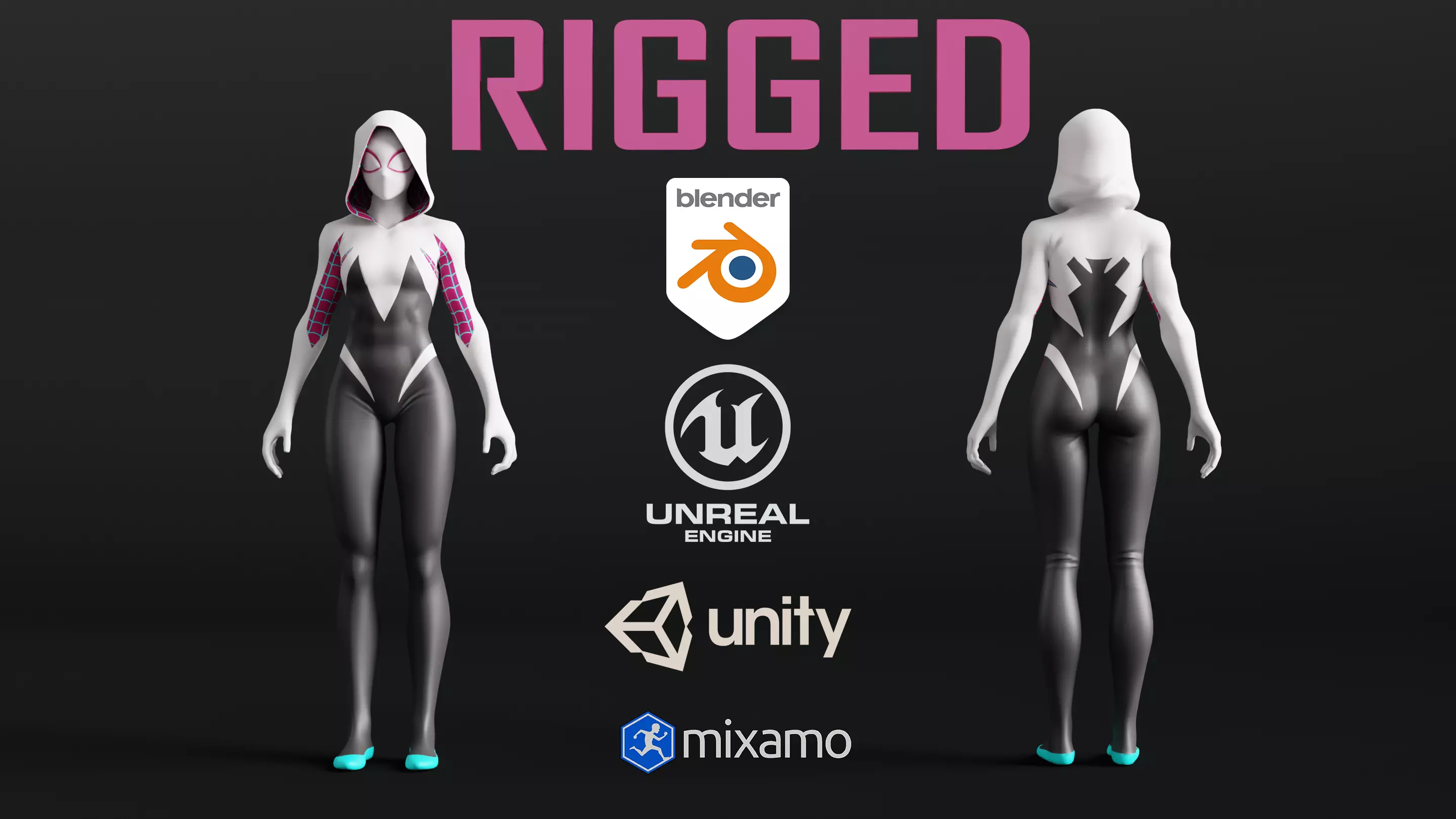 Gwen Stacy RIGGED Game ready Character  3D model_0