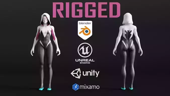 Gwen Stacy RIGGED 3D Character Model Low-poly 3D model