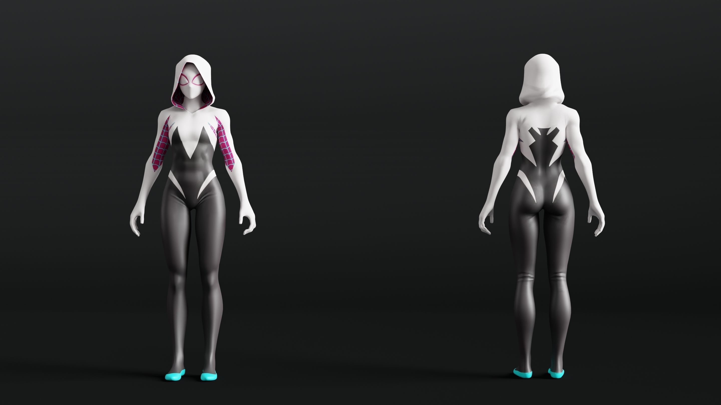 Gwen Stacy RIGGED Game ready Character  3D model_1