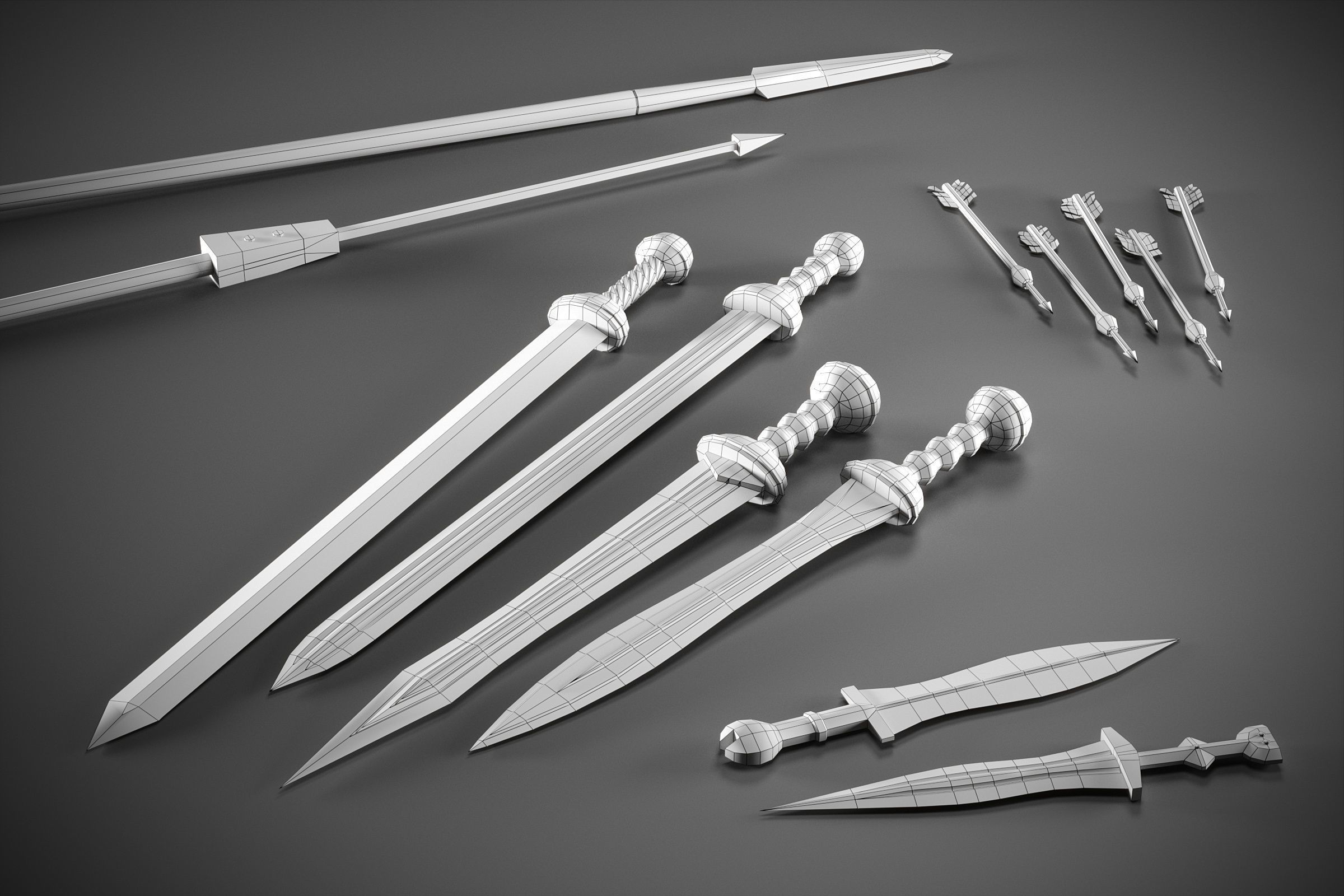 Low-poly roman weapon set Low-poly 3D model_4