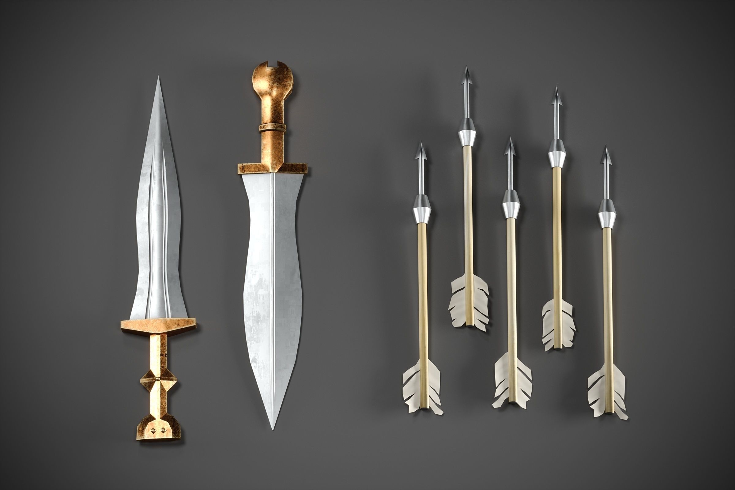 Low-poly roman weapon set Low-poly 3D model_2