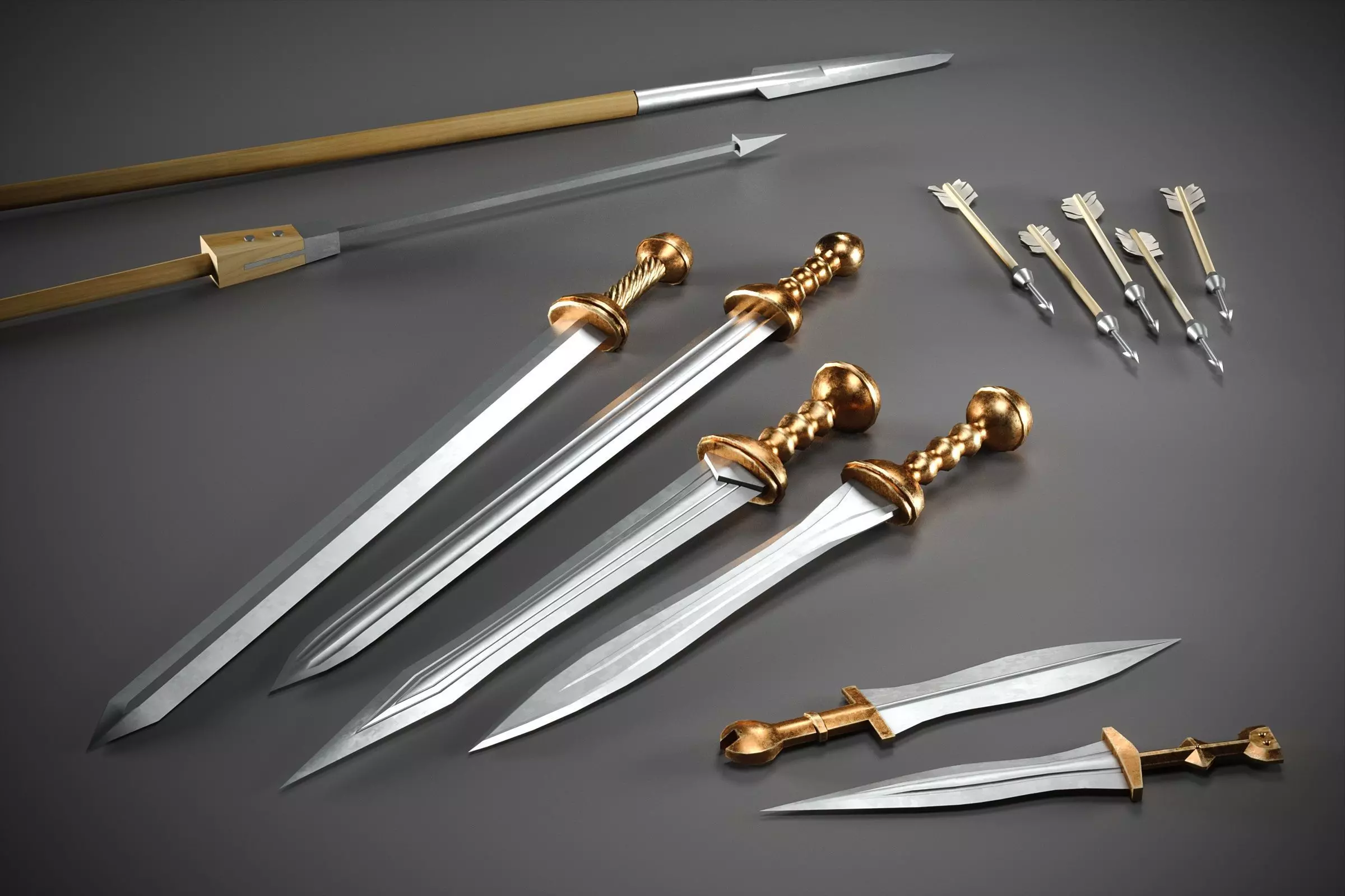 Low-poly roman weapon set Low-poly 3D model_0