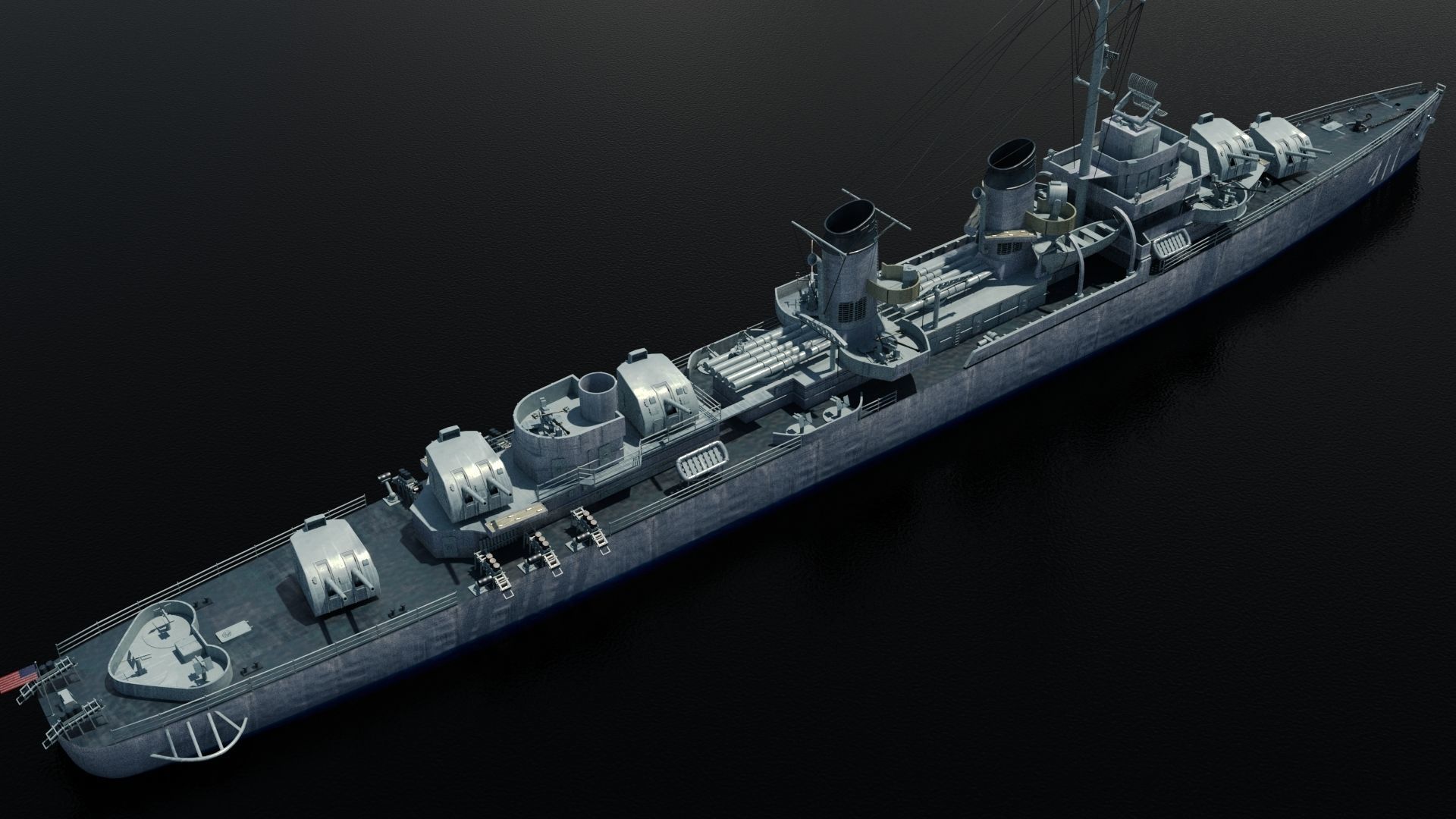 Allen M Sumner-class destroyer Low-poly 3D model_7