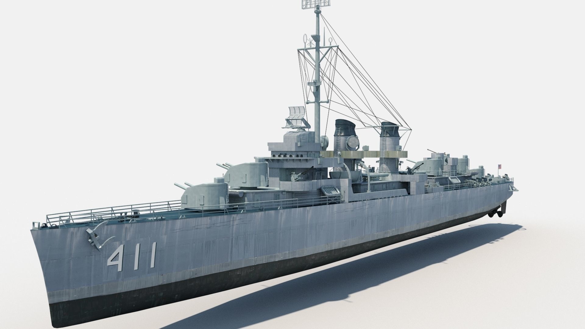 Allen M Sumner-class destroyer Low-poly 3D model_1