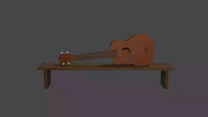 Ukulele acoustic guitar on wooden bench