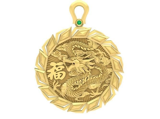 Dragon Round Pendant with Blessing Symbol 3D Model 3624 3D print model
