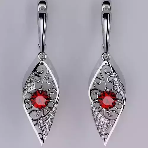 Earring Diamond and Garnet 3D print model