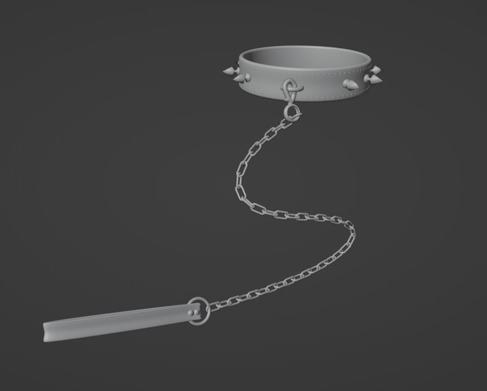 Gothic Punk Collar with Posable Leash Nubs Curve High Poly  3D model_6
