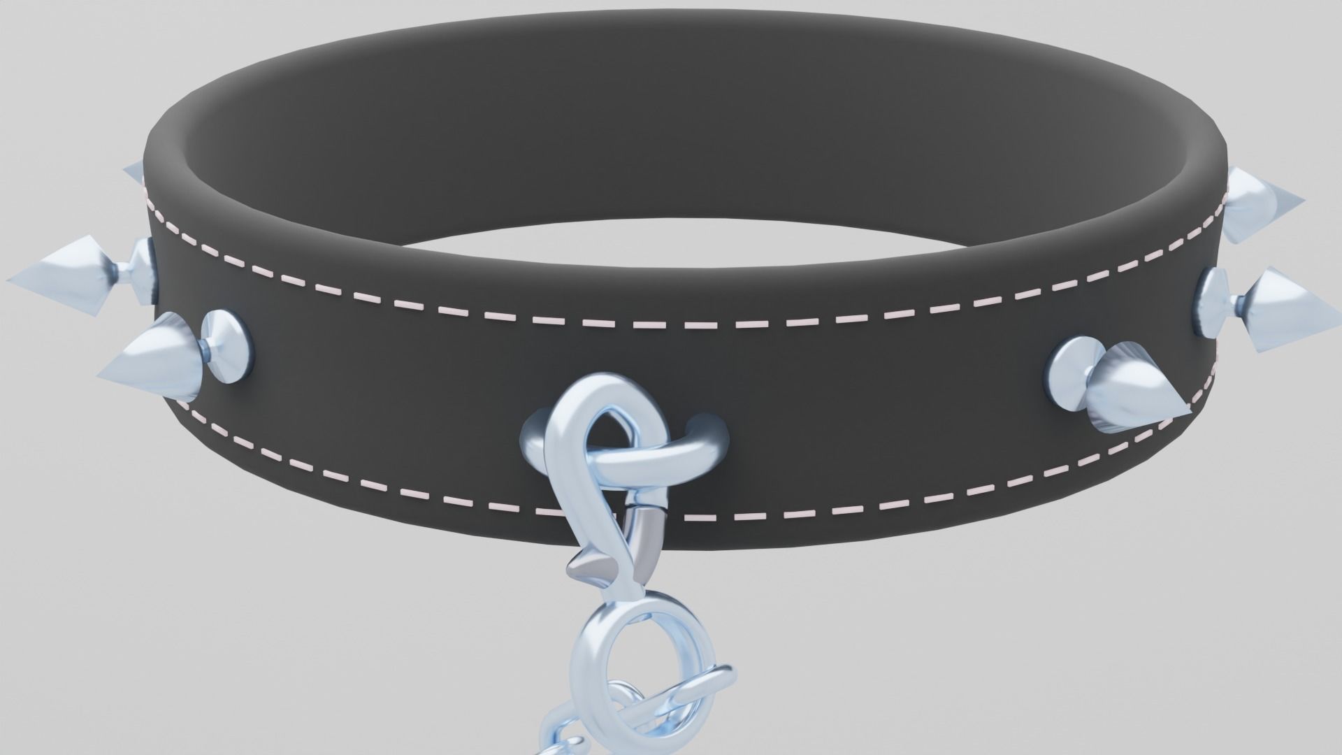 Gothic Punk Collar with Posable Leash Nubs Curve High Poly  3D model_3