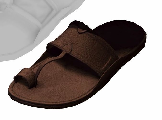 Cartoon High Poly Subdivision Brown Sandals 3D Model Low-poly 3D model
