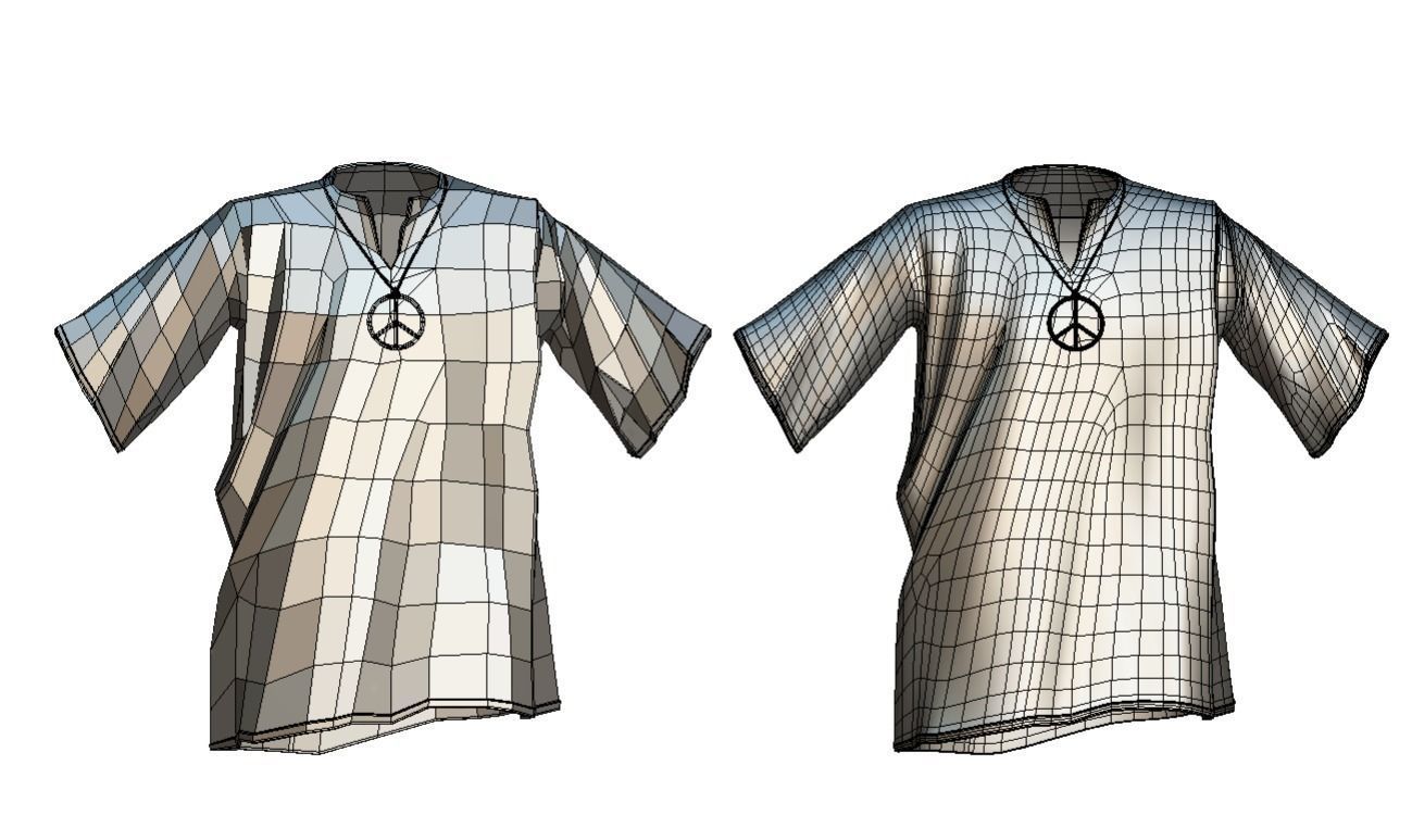 Cartoon High Poly Subdivision Hippie Shirt 3D Model Low-poly 3D model_4